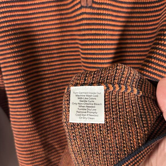 Jos A Bank Sweater Men's XL Orange Blue Striped 1/4 Zip Tailored Fit 100% Cotton - Picture 5 of 6